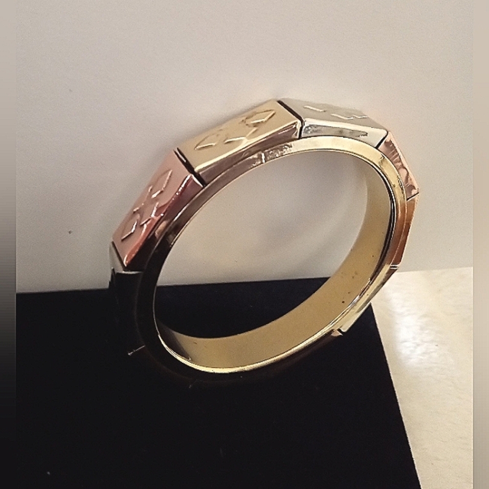 Vintage‎ BOHO Bangle Bracelet Tricolor Metal  Brass Copper Silver-tone RARE